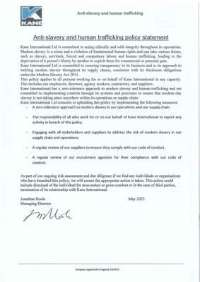 Anti-slavery & human trafficking policy statement